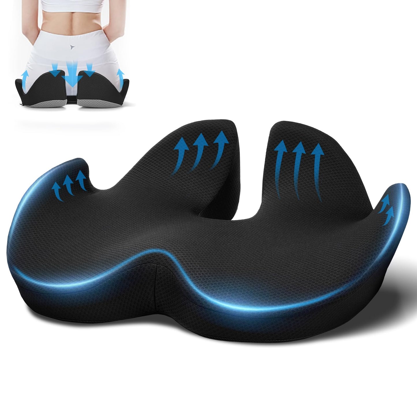 Ajteogy Memory foam Seat Cushion-Ergonomic Tailbone Support, Cushion Engineered for Long-Term Siting-Soft, Supportive, and Breathable