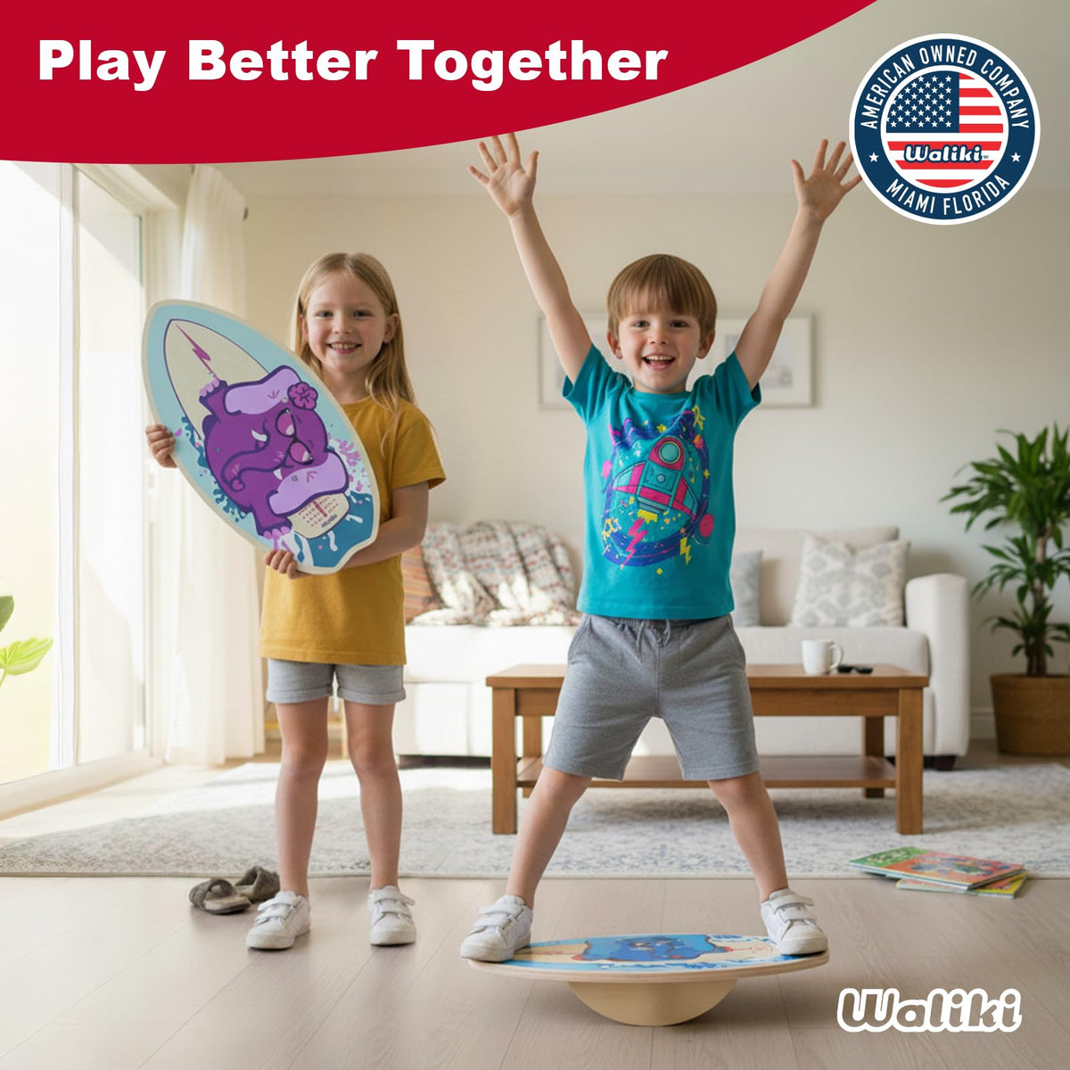 WALIKI Wood Balance Board | Ages 3-8 | Toddlers and Kids | Pink