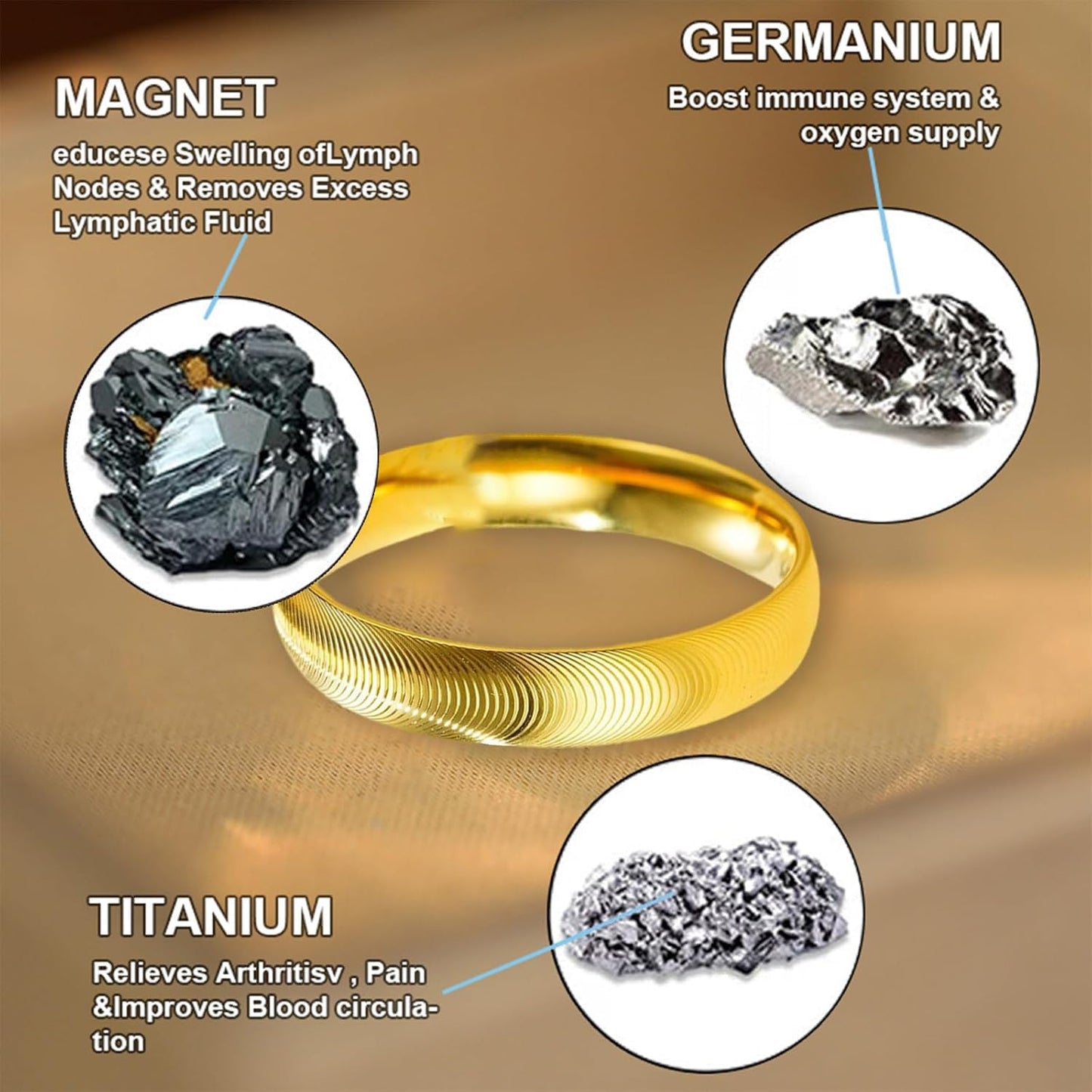 DIOWUS Lymphatic Magtherapy Cats Eye Ring For Men Women, Lymph Detox Drainage Titanium Ion Therapy Rings Finger Jewelry Gift (Gold 9)