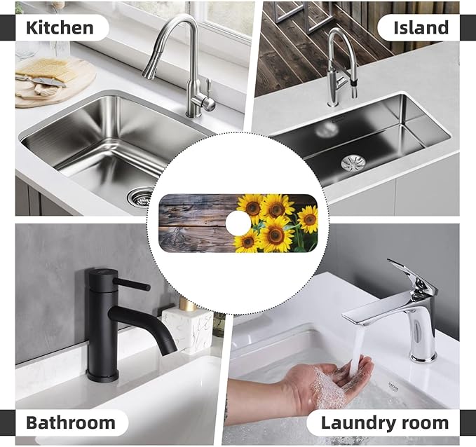 Kitchen Sink Splash Guard Faucet Mat Board Vintage Sunflowers 15"x5.5"