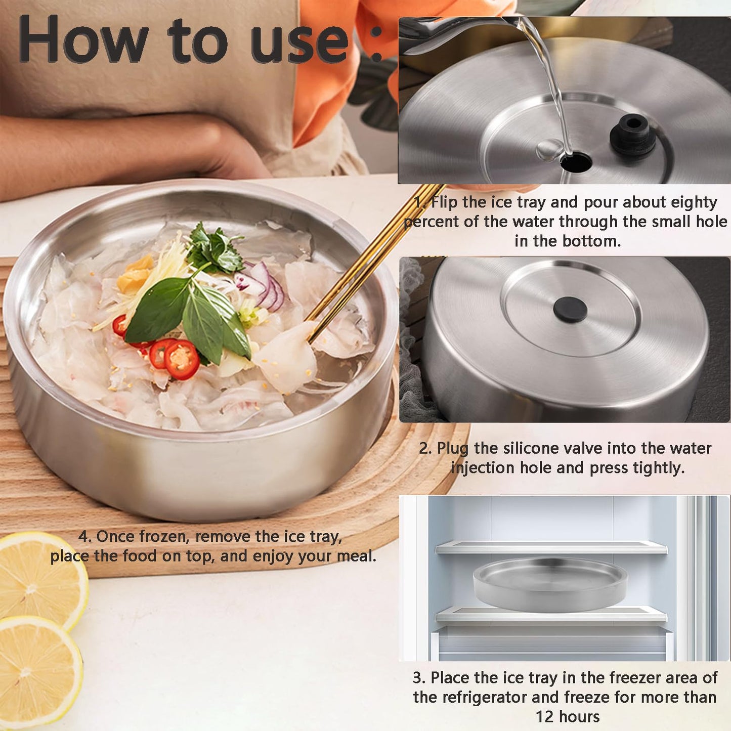 Stainless Steel Chilled Serving Tray with Ice Chamber - Silver Platter for Shrimp Cocktails and Party Fruit Buffets - Appetizer Tray Food-Grade Dip Bowl for Hot/Cold Preservation (11in)