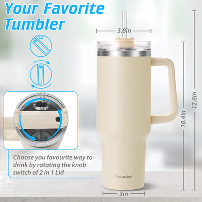 40 oz Tumbler with Handle and Straw, Pink Insulated Travel Mug Iced Coffee Cup, Reusable Stainless Steel Insulated Water Bottle, Keeps Drinks Cold for 34 Hours, Women Christmas Gifts for Mom Grandma