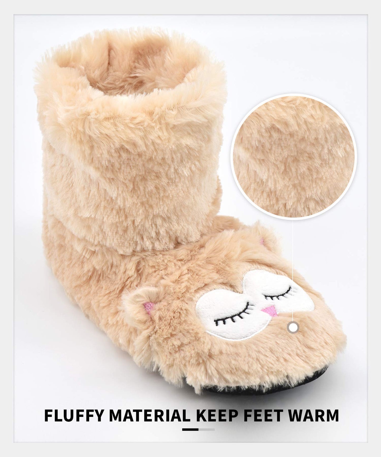 Panda Bros Slipper Socks for Women Cozy Warm Lined Fuzzy Sock Slippers Indoor Booties with Non Slip Grippers(Beige owl,5-7.5)