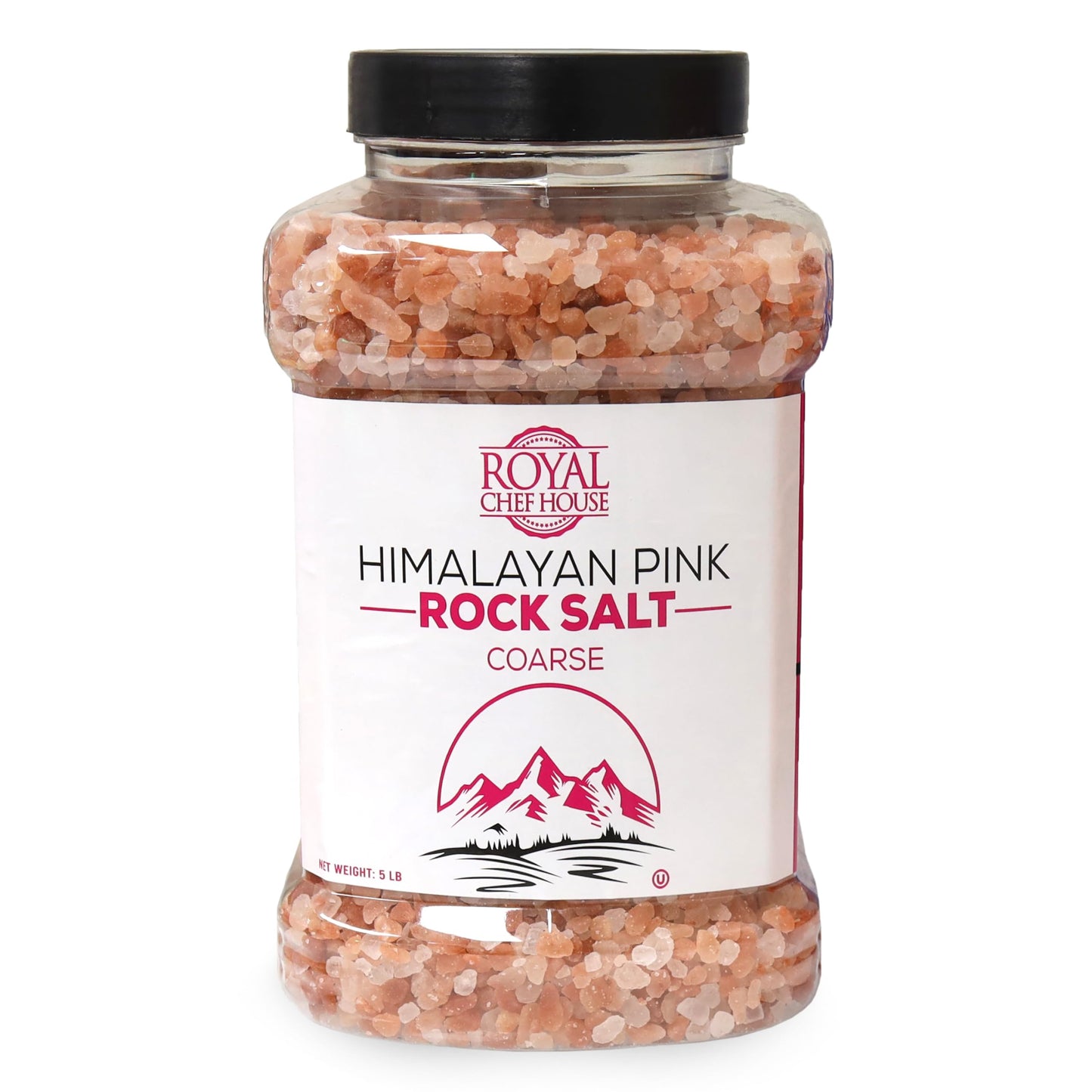 RoyalHouse, Himalayan Pink Salt 5 lbs Coarse Grain Bulk in Jar, Pure Gourmet Crystals, Natural Contains 84 Minerals, Suitable for Body Bath Scrubs, Table Salt For Grinders & Salt Mills Kosher