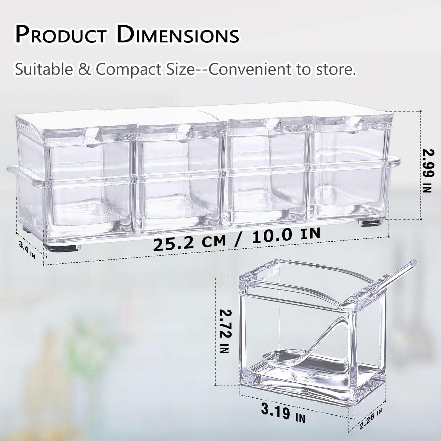 Clear Seasoning Box,V-Resourcing 4 Pieces Clear Seasoning Storage Container for Spice Salt Sugar Cruet,Condiment Jars with Spoons…