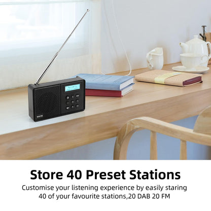 WOVTE DAB+ Digital Radio - Portable, Rechargeable & Mains Powered with Bluetooth, 40 Presets, LED Display, Alarm Clock, Sleep Timer & Headphone Socket