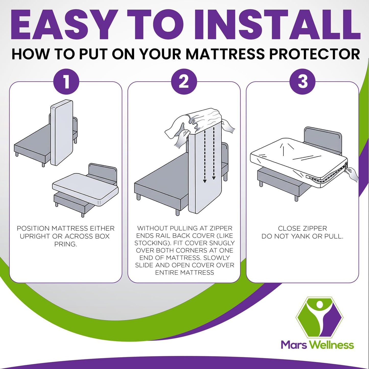 Mars Wellness Waterproof Vinyl Mattress Protector and Cover - Zippered White Mattress Cover Sheet Bed Bugs Mattress Cover - 1 Pack - Queen