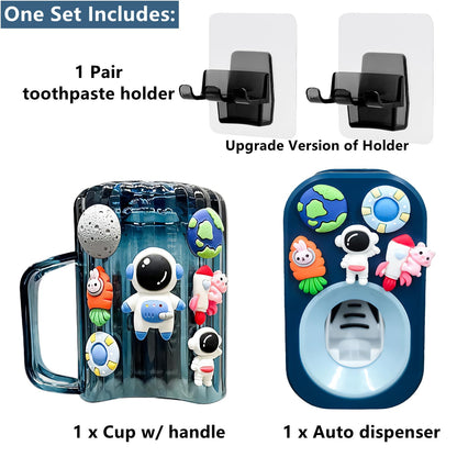 Automatic Toothpaste Dispenser & Toothpaste Holders and Wall Mounted Cup 3 Piece in a Set, is Wall Mounted for Bathroom,Toothpaste Squeezer for Kids & Family Shower by Mr. Thumbs(Navy Blue Set)