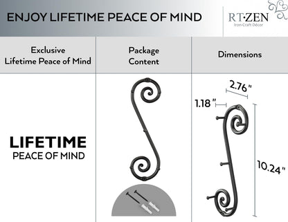 RTZEN Farmhouse Small Key Holder for Wall - Handcrafted Swirl Decorative 5 Key Hooks for Home Entryway - Wrought Iron Wall Mount Rack Purse Coat and Leash Holder or Organizer (Vertical Black)