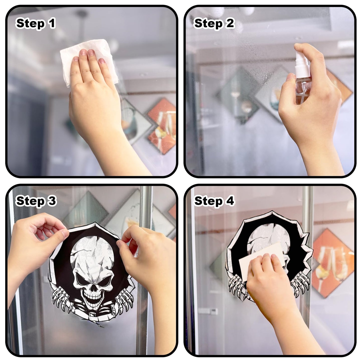 NEWMIAO Halloween Window Stickers, 8 Sheets Halloween Skeleton Window Clings Decals for Party Decorations, Scary Hallowmas Stickers Glass Window Home Decor for Indoor Outdoor Party Supplies
