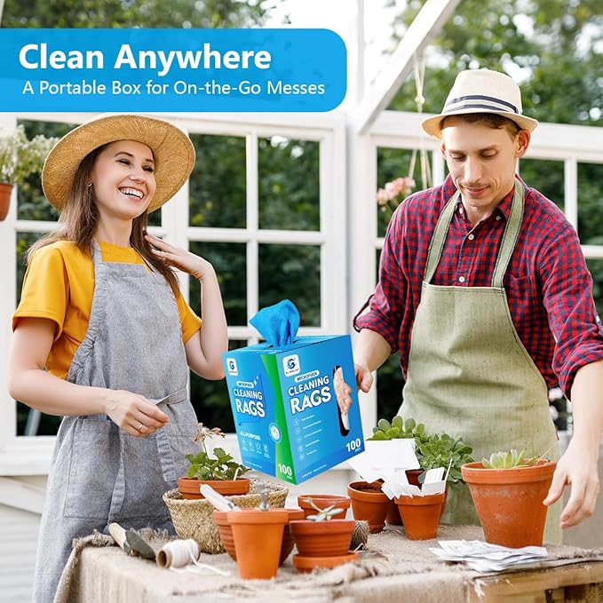 GLIMGLINT Shop Towel, 100 Pack Blue Microfiber Cleaning Cloth, Ultra Absorbent