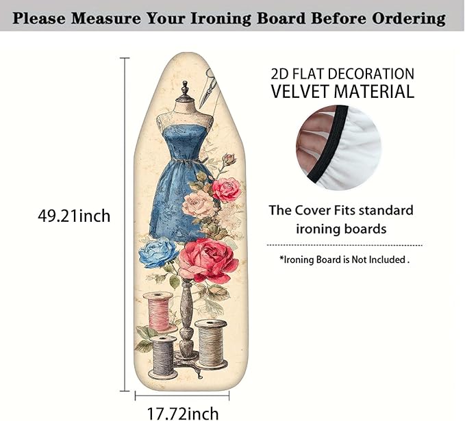 Nuxovilar Vintage Sewing Elements Ironing Board Cover& Floral Design, This