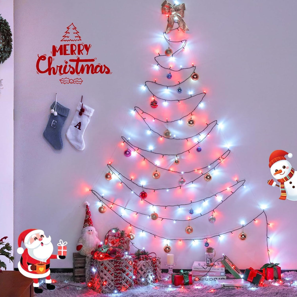JMEXSUSS 66ft 200 LED Red and White Christmas Lights, Outdoor String Plug-in, Expandable for Tree Outside Party Home Decorations