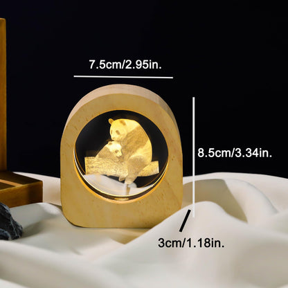 Crystal Panda Gifts for Women Wood Night Light for Home Decor, 3D Engraved Pandas Lamp Collectible Figurines Gifts for Mom Friends Panda Lovers