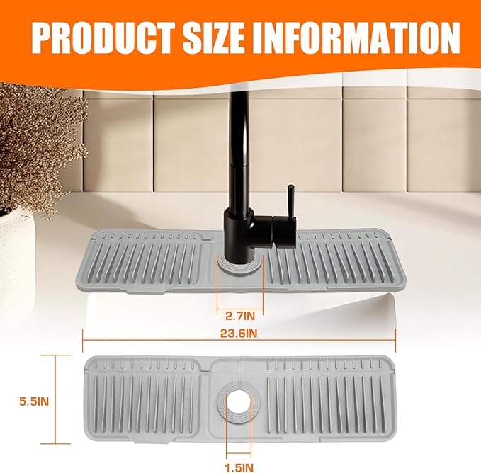 Gray 24" Button Style Faucet Drip Catcher – Silicone Faucet Mat