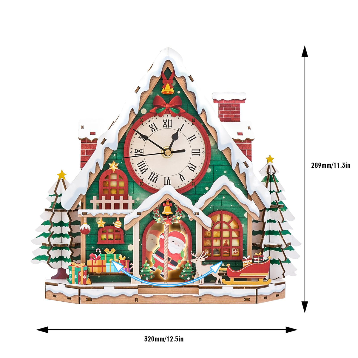 Cutywood 3D Puzzles for Adults Clock-Christmas Igloo Design Model Kit-Mechanical DIY Pendulum Clock with Roman Numerals-Desk Home Office Decor Personalized Gift for DIY Lovers