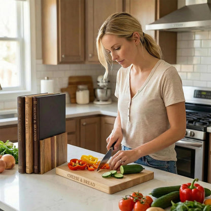 Cutting Board Book Set with Stand for Kitchen 3-Piece Acacia Wood Cutting Board Set That Looks Like Books for Vegetables, Cheese, Bread & Meat, Decorative Chopping Board Gift Set