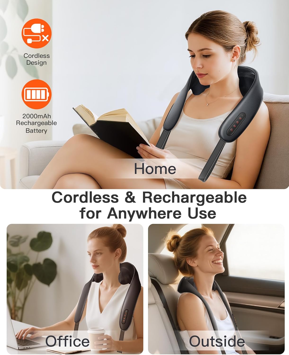 Neck and Shoulder Massager with Heat – Cordless Shiatsu Neck Massager for Pain Relief Deep Tissue - Adjustable Speed & Modes Kneading Massage for Back - for Men Women