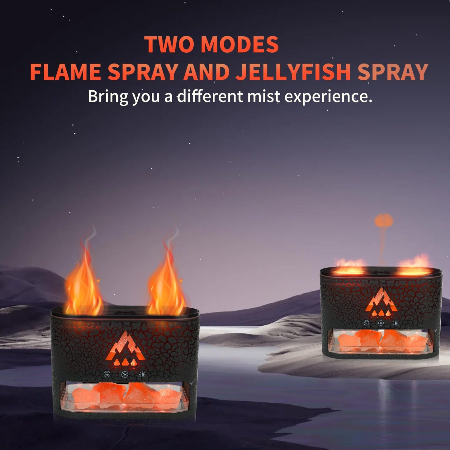 Essential Oil Diffuser 250ML, Aromatherapy Diffuser with Himalayan Pink Salt Rock,2 falme and Jellyfish Diffuser with Colorful Night Lights,Diffusers for Home,Bedroom(Black Crack Transparent)