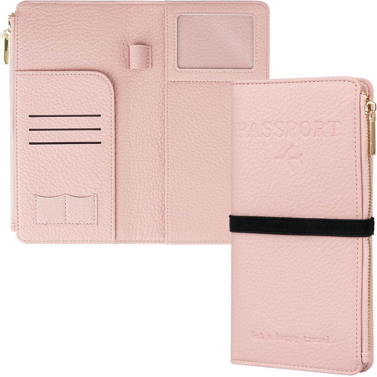 Dannir Travel Passport Wallet, RFID Blocking Passport Holder with Zipper, Passport Cover for Women Men, PU Leather Travel Document Organizer with Card Slots, Gift for Family Friends, Pink