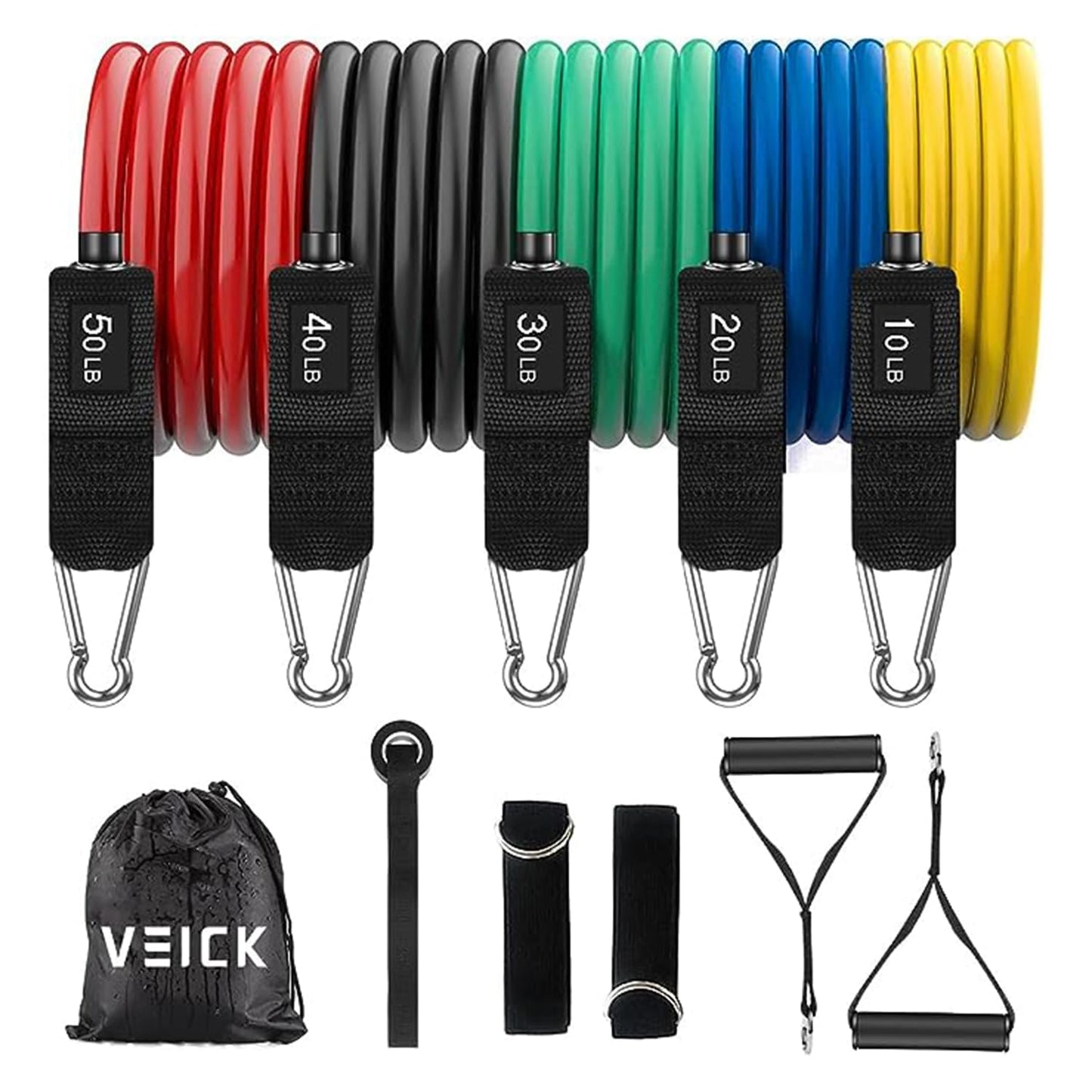 VEICK Resistance Bands Widerstandsbänder Set 5 Fitnessbänder Expander Tube Rubber Bands, Fitnessband mit Tragtasche, Pilates Krafttraining Physiotherapie