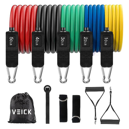 VEICK Resistance Bands Widerstandsbänder Set 5 Fitnessbänder Expander Tube Rubber Bands, Fitnessband mit Tragtasche, Pilates Krafttraining Physiotherapie
