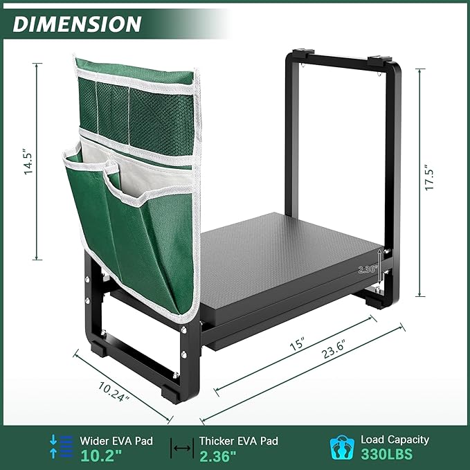 FLINTER 10.2" Wider Garden Kneeler and Seat, Heavy Duty Thick Gardening Bench for Kneeling and Seat - Garden Kneelers for Seniors, Gardening Stools for Women, Grandparents, Gardeners, Black