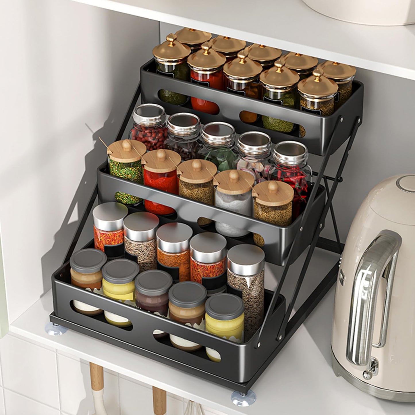 Ceetug 3 Tier Foldable Spice Rack, Black