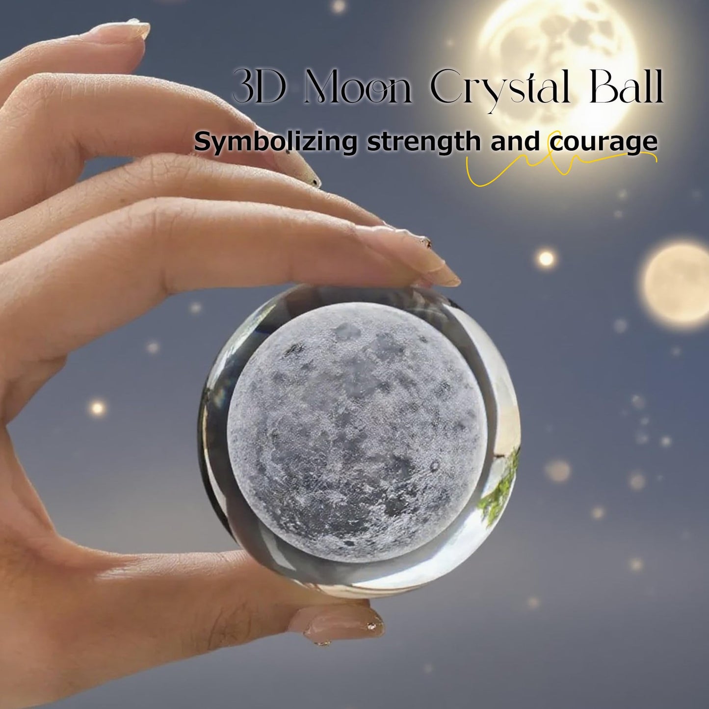 vskikris 2pcs Crystal Balls and 2 Silver Stands - 1 Clear and 1 3D Laser Moon Crystal Ball Paper Weights Collectible Figurines Gifts Photography Prop Home & Party Decor