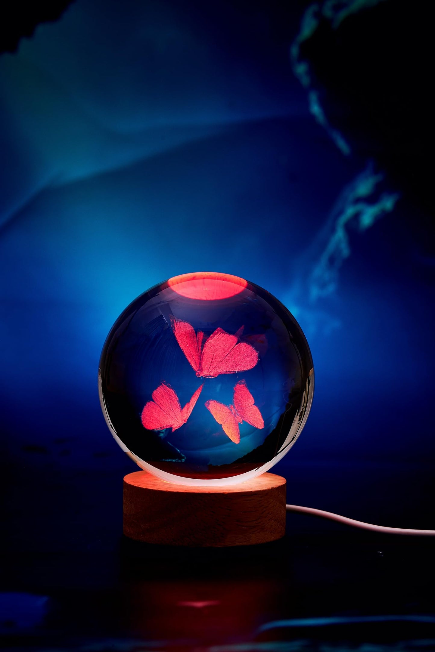 DIGFPWT Butterfly Crystal Ball Night Light, 3.15 Inch 3D Butterflies Crystal Lamp with LED Wooden Base, 16 Colors Change with Remote Control, Gift Box Packing, Gifts Ideas for Friends (Butterfly)
