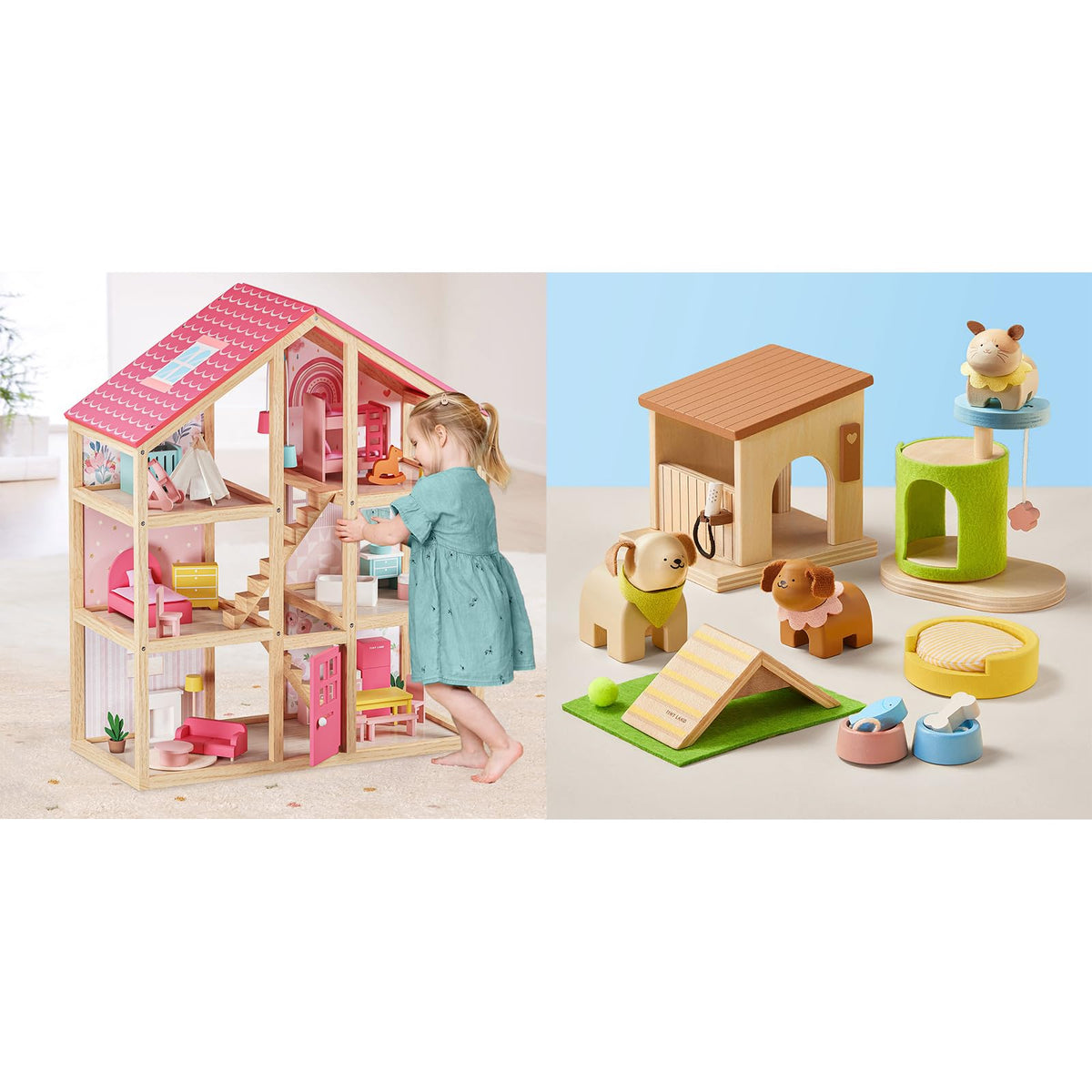 Tiny Land Wooden Dollhouse,Wooden Dollhouse Animal Set