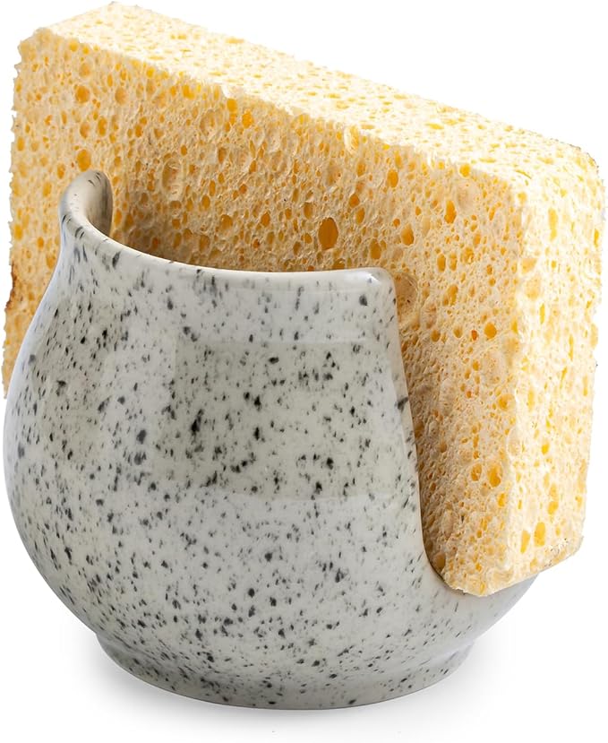 Sponge Holder for Kitchen Sink, Ceramic Dish Sponge Dish Rack Scrubby Caddy