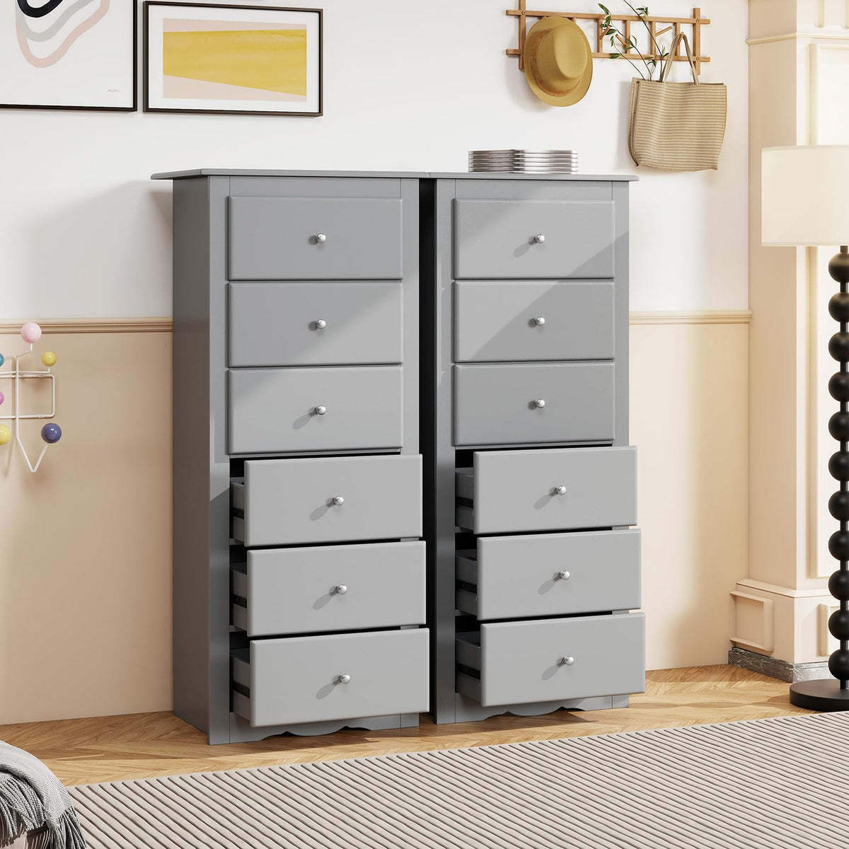 Giantex 6-Drawer Dresser for Bedroom, Wooden Chest of Drawers w/Metal Handles & Large Capacity, 16" D x 23" W x 53.5" H Clothes Organizer, Modern Tall Dresser for Bedroom, Entryway, Living Room