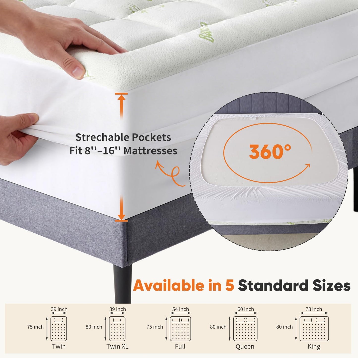 Sweetcrispy Ultra Soft Mattress Topper Queen Size - Viscose Made from Bamboo Pillow Top Mattress Pad for Breathable Cooling & Back Pain Relief, Deep Pocket Comfort Bed Topper, Green