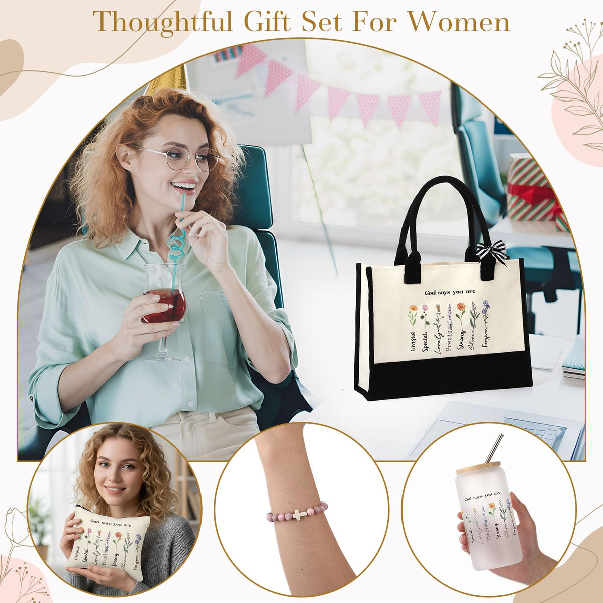 Sadnyy 7 Pcs Christian Easter Gifts Set for Women God Says You Are Faith Bible Religious Gifts Spiritual Inspirational Christmas Birthday Present for Women Friendship Faith Mom Sister Girl Coworker
