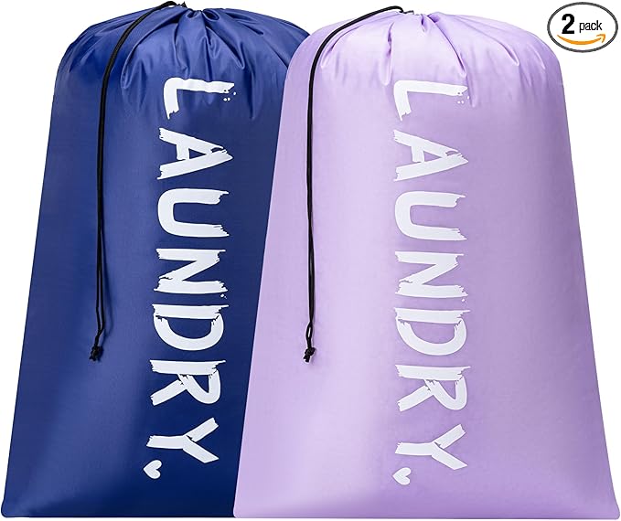 2 Pack 28" x 40"Travel Laundry Bag, Machine Washable Dirty Clothes Organizer