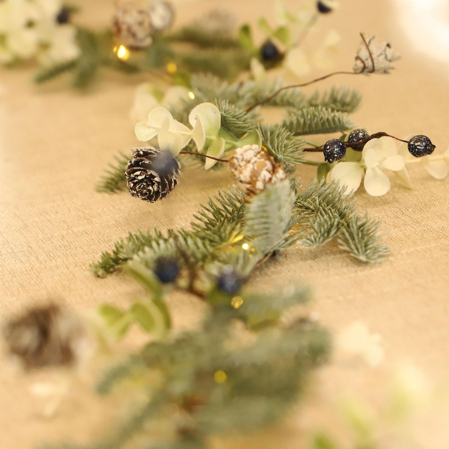MIYA LIFE Mixed Berry Christmas Garland with Lights - 6.5FT Norfolk Pine Branch with Blueberry, White Flowers & Warm White LED Lights Battery Powered with Remote Ideal Christmas Garland for Mantle