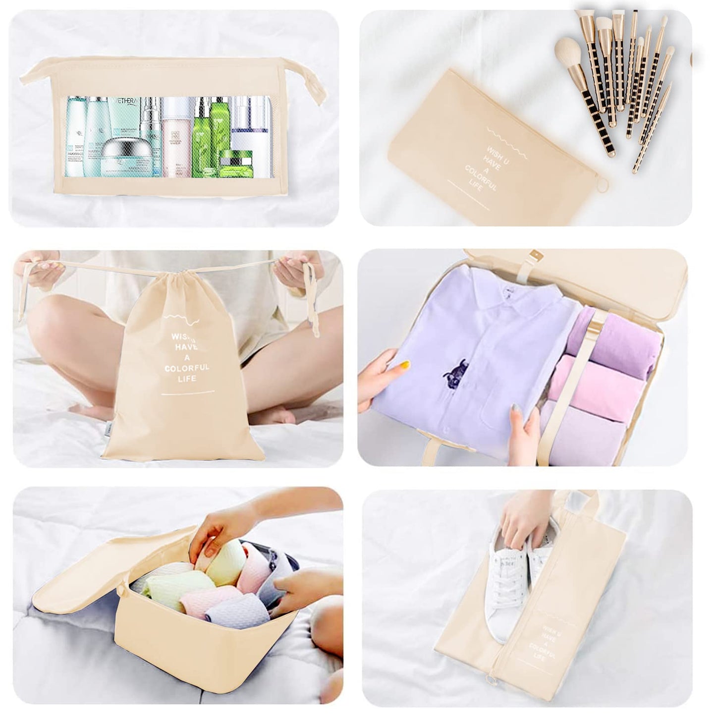 Jsdoin Packing Cubes for Suitcase,9PCS Travel Luggage Packing Organizers for Backpack, Waterproof Travel Essentials Bag Accessories(Beige)