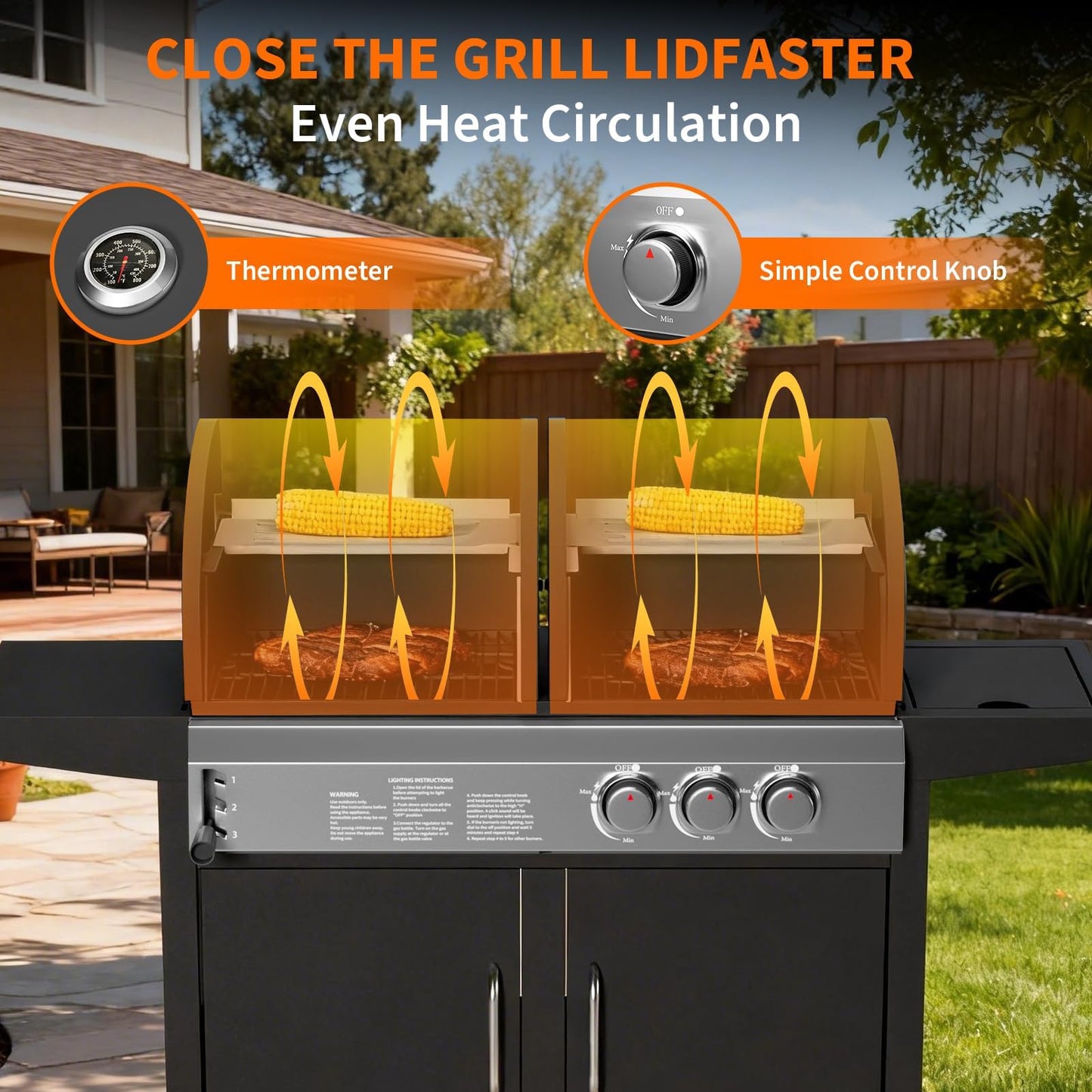 PeakPursuit Dual Fuel Gas & Charcoal Grill Combo – 24,000 BTU Main Disposables, 8,000 BTU Side Disposable, 690 Sq.In. Porcelain Grate, Stainless Steel, Storage Cabinet, Wheels – 24,000 BTU