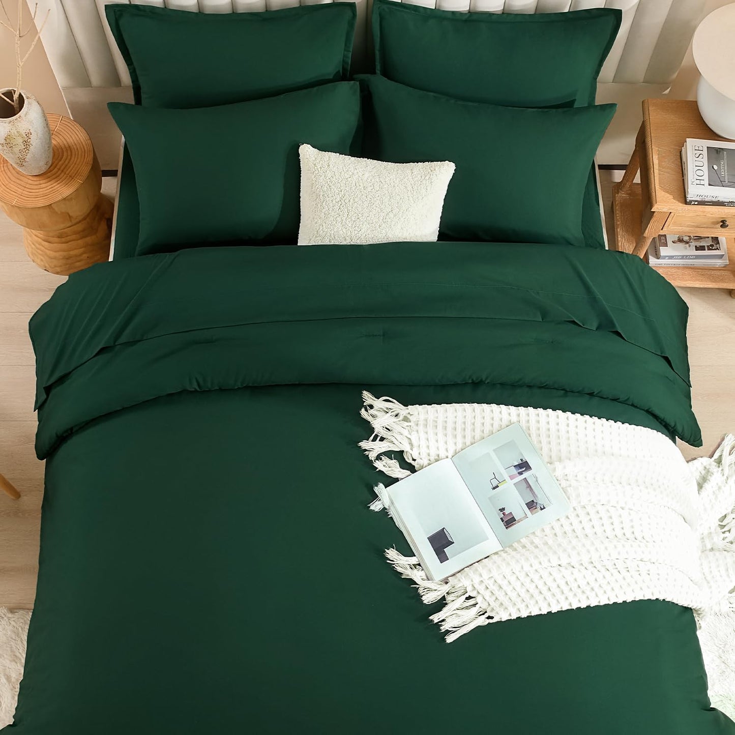 Litanika Queen Comforter Set Dark Emerald Green - 7 Pieces Bed in a Bag Queen Bedding Comforter Sets, Solid Lightweight Bed Set with Comforter, Sheets, Pillowcases & Shams