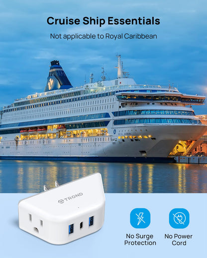 TROND Multi Plug Outlet Extender 2 Pack - Electrical Wall Splitter, 3 Way Angled Wall Outlet Adapter, Cruise Essentials, Small Multiple Plug Expander for Cruise Ship Home Office Dorm Room, White