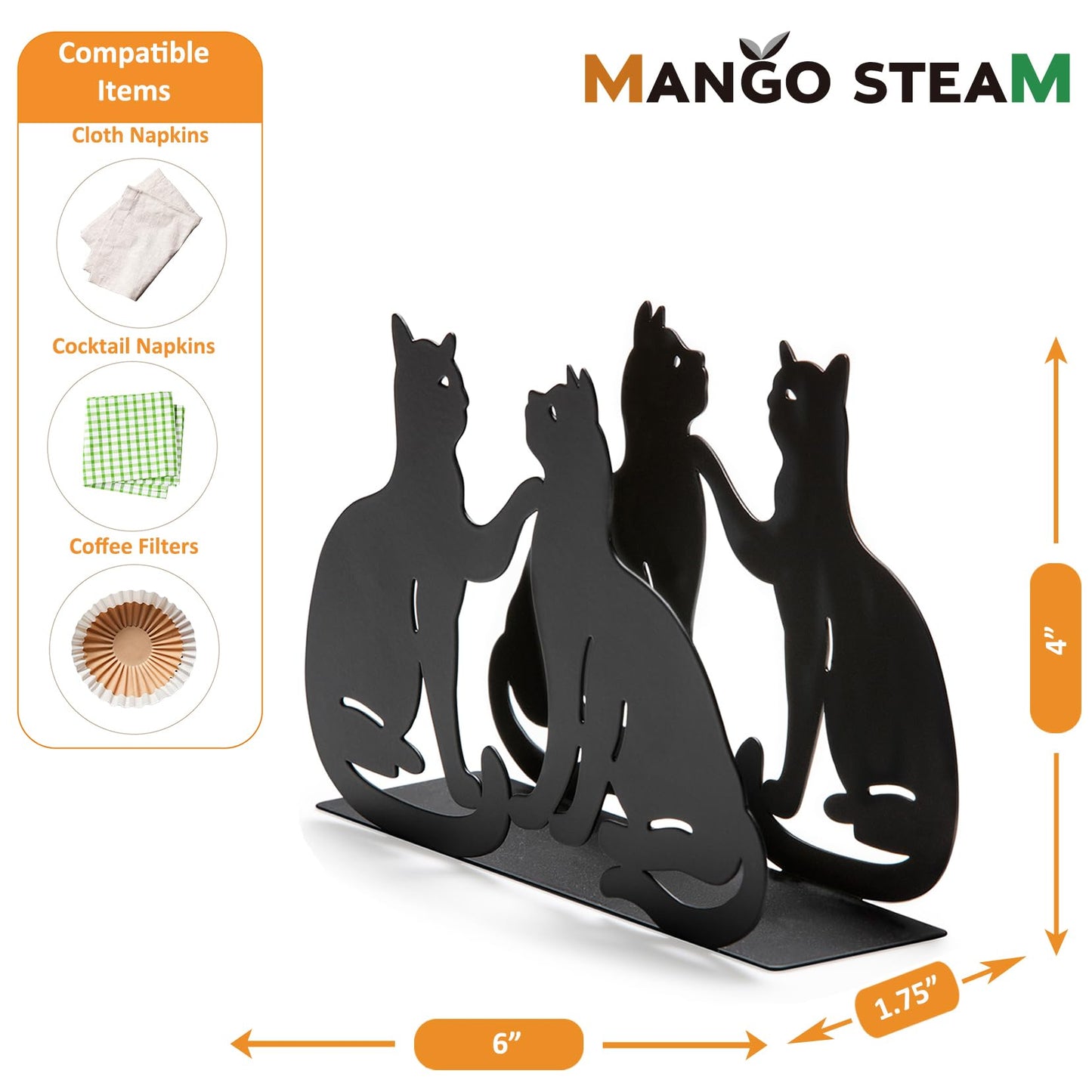 Mango Steam Tabletop Napkin/Tissue & Letter Holder For Home, Kitchen, Restaurants (Cat, Black)