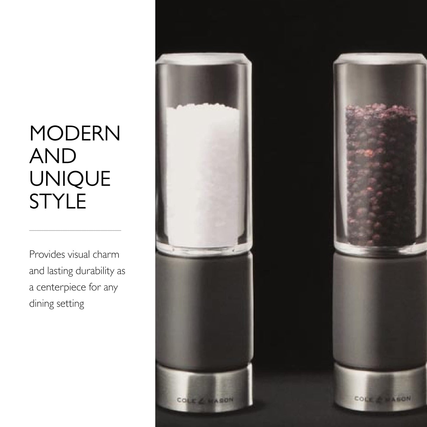 Cole & Mason Regent Concrete Stemless Salt & Pepper Mill Gift Set - Refillable Salt & Pepper Grinder Set with Carbon Steel Precision Mechanisms - Hand Wash Kitchen Tools & Gadgets - Grey