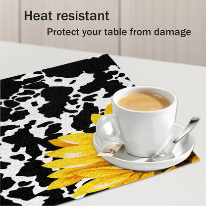 Sunflower Spot Fusion Placemats Set of 4,12x18 Inch Heat Resistant Non-Slip Table Mats for Dining Table, Washable Place Mats for Wedding, Party, Home Decor
