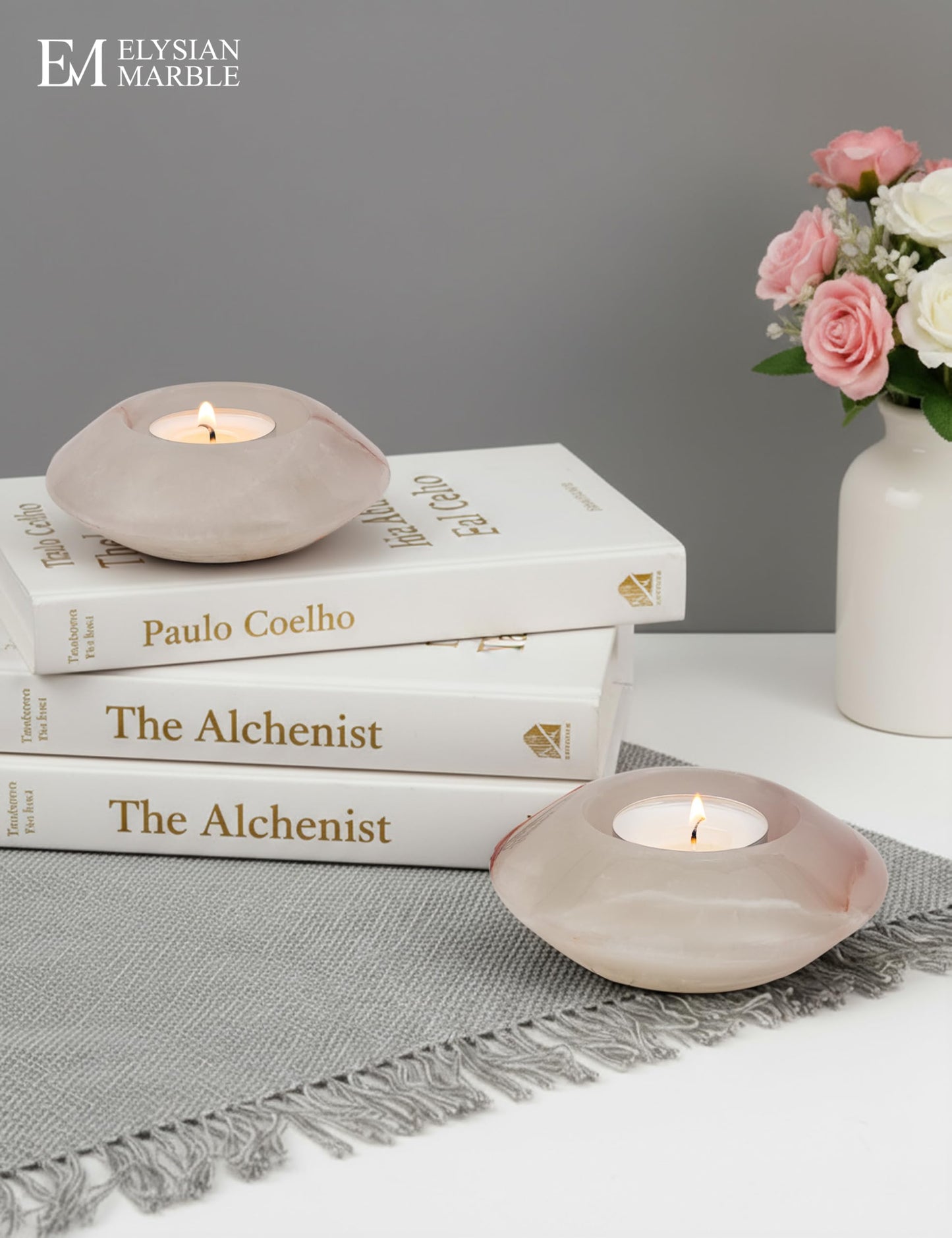 Tealight Candle Holders Set of 2 – Handcrafted Natural Marble Tea Light & Votive Holders, Decorative Stone Candle Holder Pair for Home Décor, Dining Table, Coffee Table & Wedding Decor