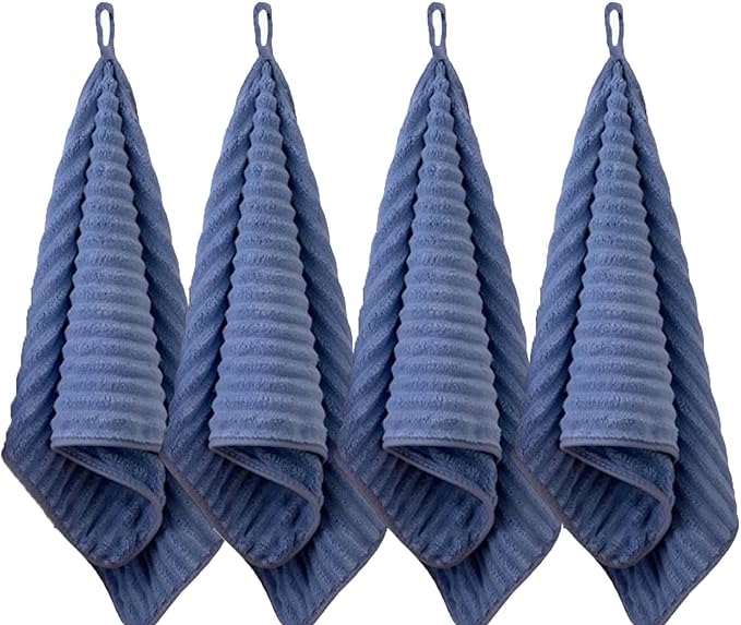 4PCS Blue Microfiber Hand Towels