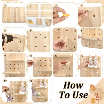 GLASSWINDS Wood Pegboard Wall Organizer Combination Kit, 2 Office Peg Board Panels with 18 Accessories, Modular Display DlY Storage Crafts Organization Wall Hooks Shelf for Bedroom Study Home