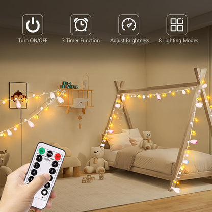 [Updated Version] Indoor House String Lights-Bohemia Style String with Jewels-Colorful Jewels LED Fairy Christmas Lights-Battery Powered-8 Mode- Remote-Timer30 Warm White LED Gift Lights for Girl