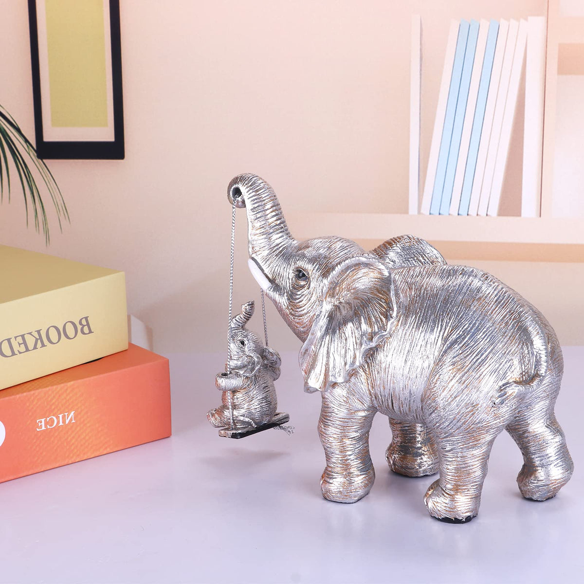 ZJ Whoest Elephant Statue. Elephant Decor Brings Good Luck, Health, Strength. Elephant Gifts for Women, Mom Gifts. Decorations Applicable Home, Office, Bookshelf TV Stand, Shelf, Living Room - Silver