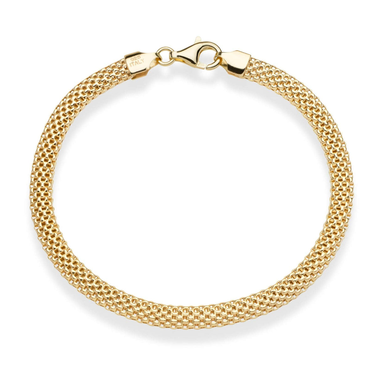 Miabella 18K Gold Over Sterling Silver Italian 5mm Mesh Link Chain Bracelet for Women, 925 Made in Italy (Length 7 Inches)